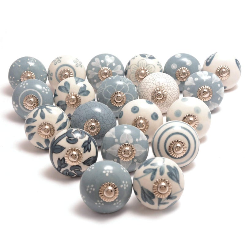 Eleet Assorted Ceramic Cabinet Knobs - Vintage Cabinet Cupboard Door & Drawer Pulls Chrome Hardware (Ceramic Knobs Set of 20, Grey & White) - Image 1